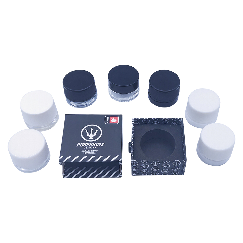 Luxury 3 5 7 gram mini cbd wax oil smell proof container clear black glass jar childproof lids