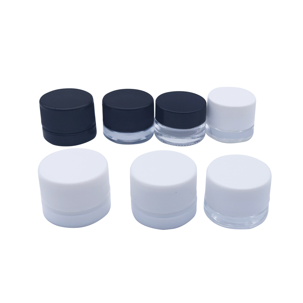 Luxury 3 5 7 gram mini cbd wax oil smell proof container clear black glass jar childproof lids