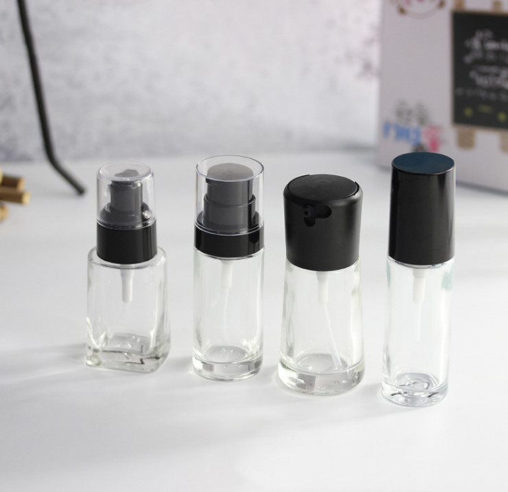 Luxury 30-40ml Clear Frosted Glass Pump Bottle for Liquid Foundation Glass Serum Bottle with ABS Pump
