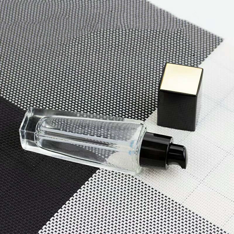 Luxury 30-40ml Clear Frosted Glass Pump Bottle for Liquid Foundation Glass Serum Bottle with ABS Pump