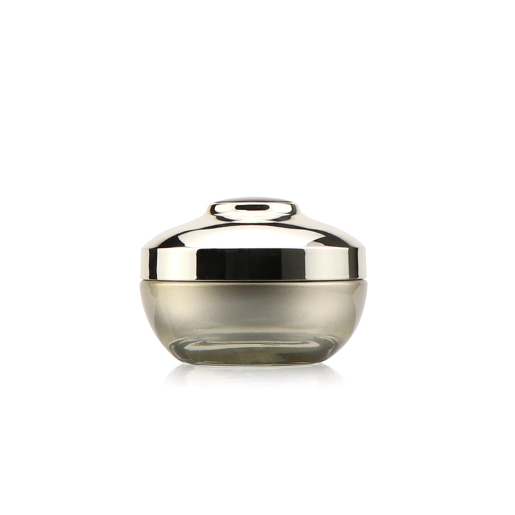 Luxury 30 g 1.7 fl oz 50 g empty custom clear frosted glass face cream jar with golden lid  airtight cosmetic packaging jar