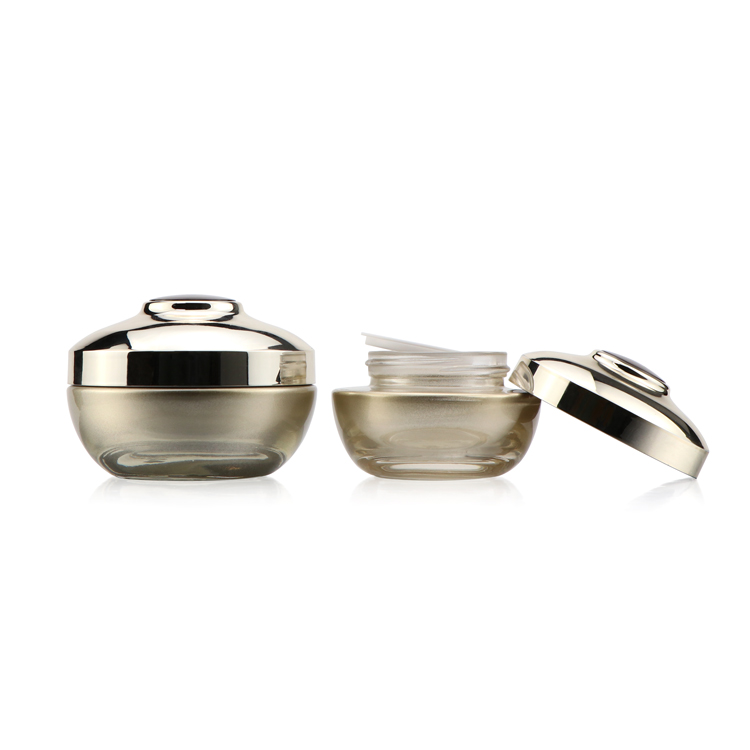 Luxury 30 g 1.7 fl oz 50 g empty custom clear frosted glass face cream jar with golden lid airtight cosmetic packaging jar