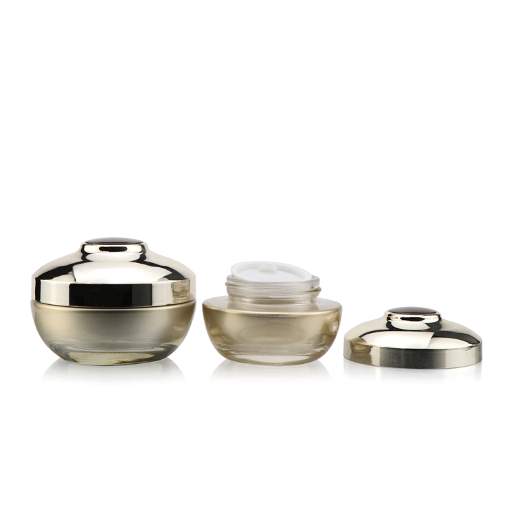 Luxury 30 g 1.7 fl oz 50 g empty custom clear frosted glass face cream jar with golden lid airtight cosmetic packaging jar