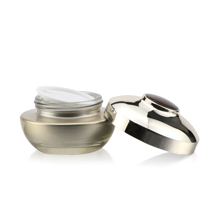 Luxury 30 g 1.7 fl oz 50 g empty custom clear frosted glass face cream jar with golden lid airtight cosmetic packaging jar