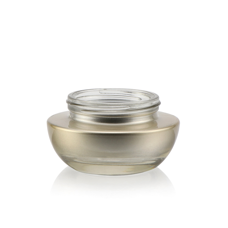 Luxury 30 g 1.7 fl oz 50 g empty custom clear frosted glass face cream jar with golden lid airtight cosmetic packaging jar