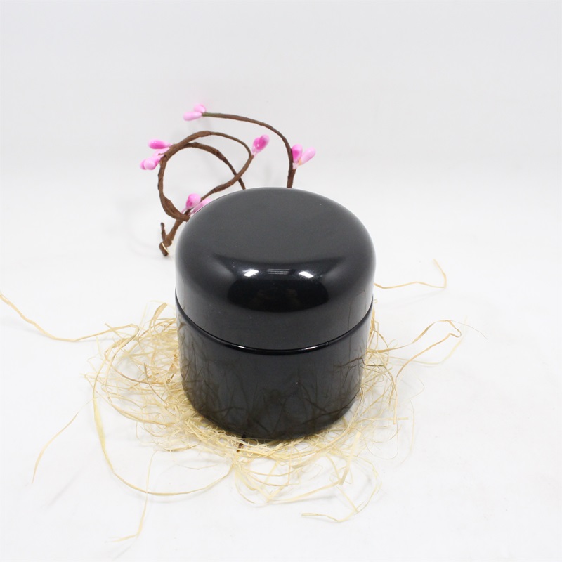 Luxury 30 ml black air tight arc lid uv dark violet dry herb cream cosmetic glass packaging container jars for creams envases