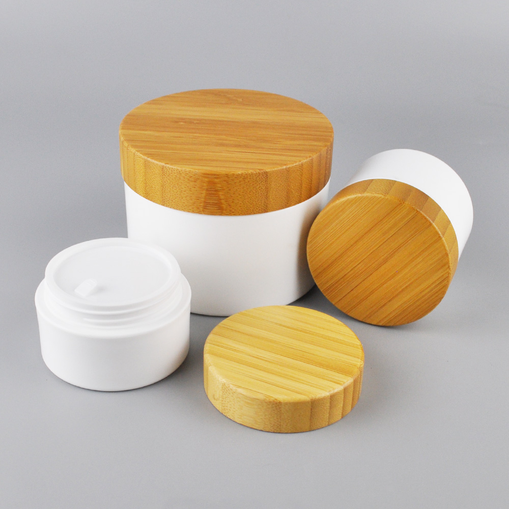 Luxury 30g 50g 100g 150g 250g plastic white face cream cosmetic jars with bamboo lids