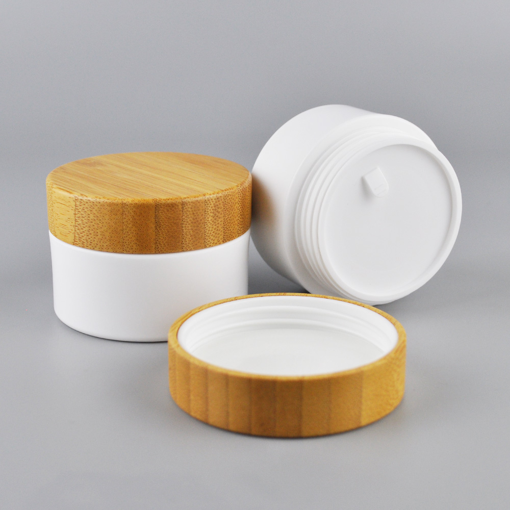 Luxury 30g 50g 100g 150g 250g plastic white face cream cosmetic jars with bamboo lids