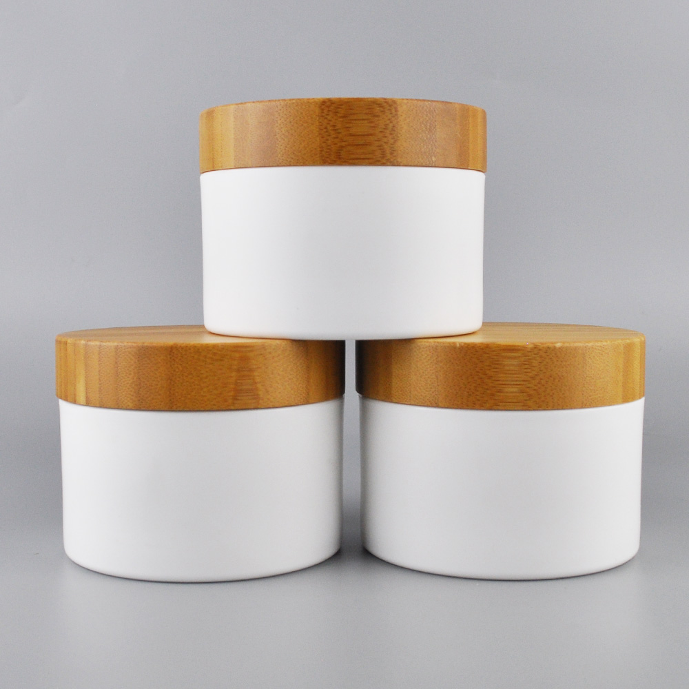 Luxury 30g 50g 100g 150g 250g plastic white face cream cosmetic jars with bamboo lids