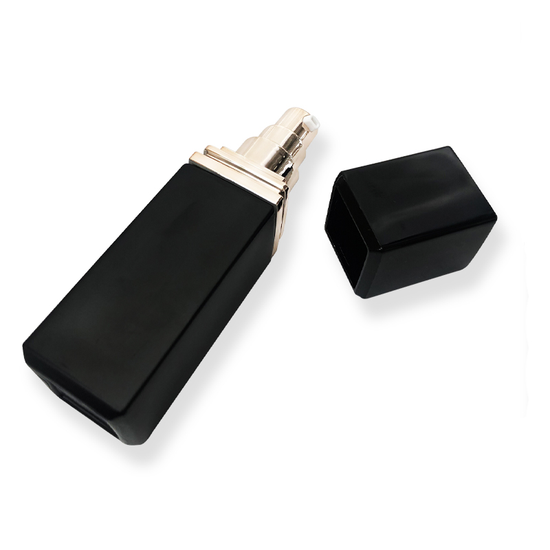 Luxury 30g 50g 40ml 100ml 120ml empty square matt black cosmetic face lotion cream glass bottle jar spray pump package set