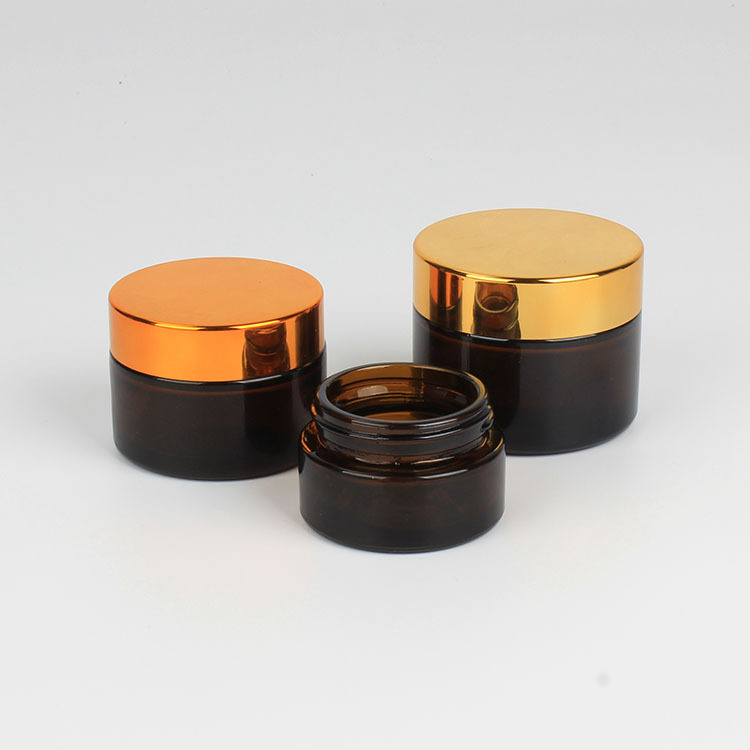 Luxury 30g 50g glass cream jar Amber cream jar gold lid cream jar with screw lid