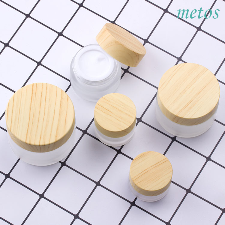 Luxury 30g Cosmetic Bamboo Wood Cap Glass Frosted Cream Jar