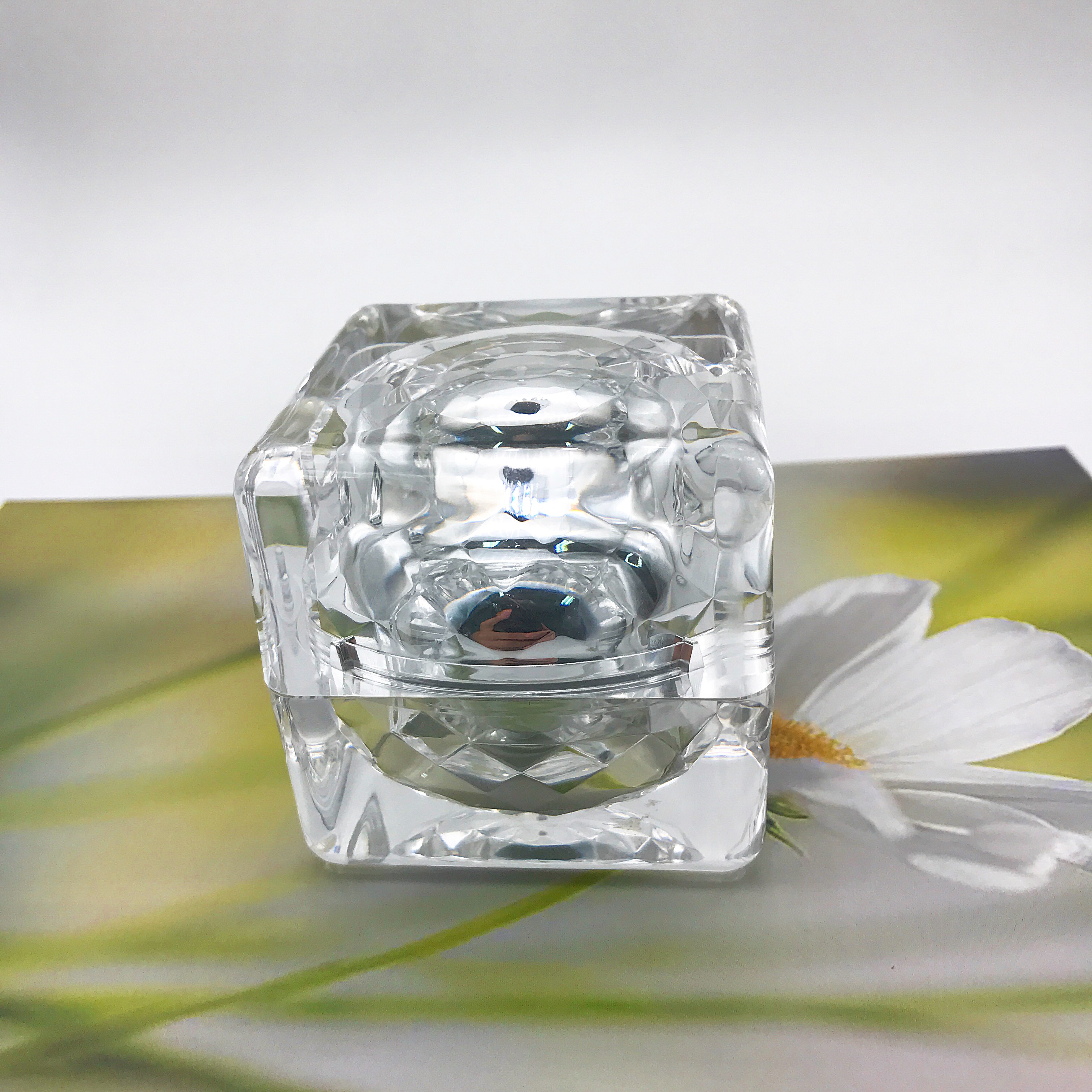 Luxury 30g acrylic square silver cream jar for cosmetic