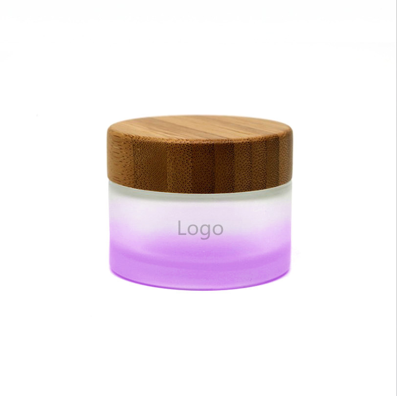 Luxury 30g cosmetic cream frosted color glass jar with bamboo wood cap