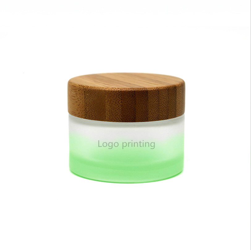 Luxury 30g cosmetic cream frosted color glass jar with bamboo wood cap