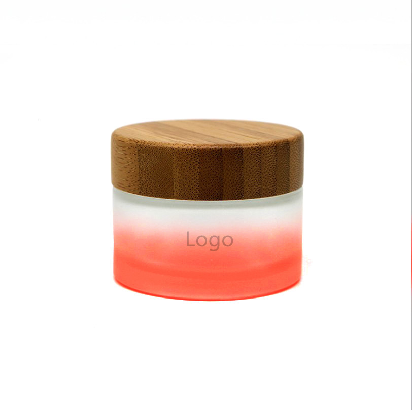 Luxury 30g cosmetic cream frosted color glass jar with bamboo wood cap