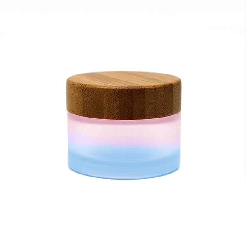 Luxury 30g cosmetic cream frosted color glass jar with bamboo wood cap