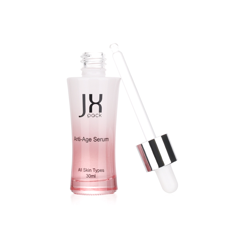Luxury 30ml 1 fl oz empty pink gradient color glass packaging hair dropper bottle for skin care oil
