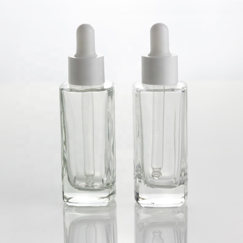 Luxury 30ml 1oz flat shoulder serum glass bottle with smooth dropper pipette (EPG08B)