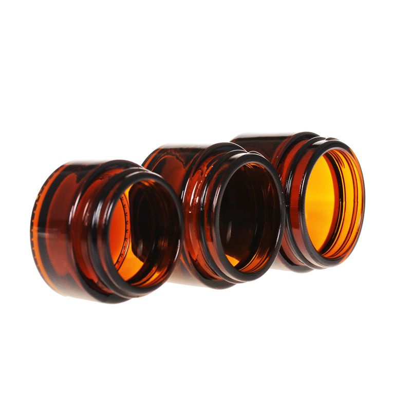 Luxury 30ml 50g empty round straight side screw top cosmetic amber glass jar with silver lid