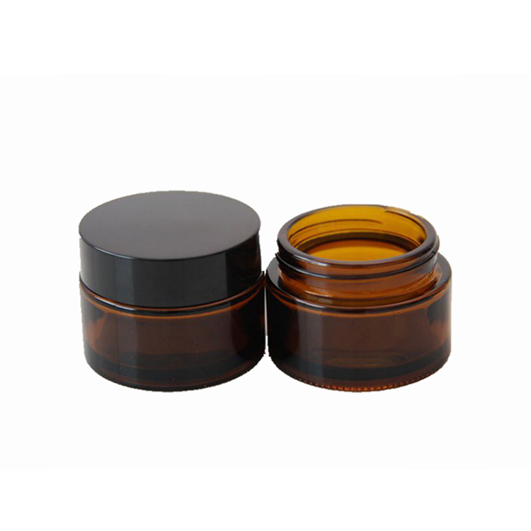 Luxury 30ml 50g empty round straight side screw top cosmetic amber glass jar with silver lid