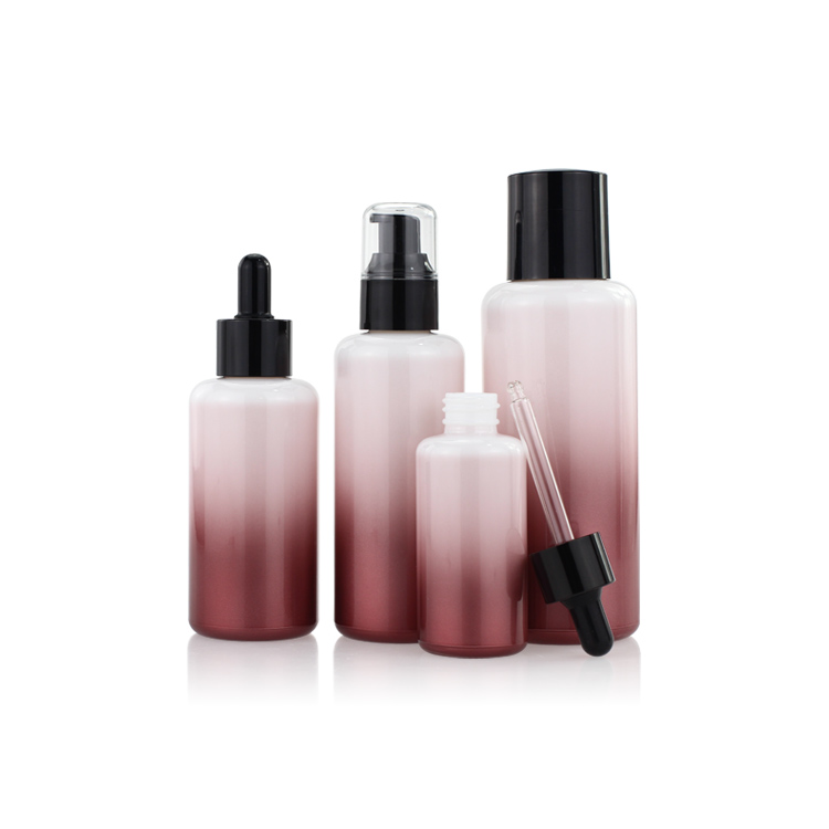 Luxury 30ml 50ml 100ml Empty Round Gradient Lotion Serum Glass Bottle Set Cosmetic Packaging 3 Pcs Set