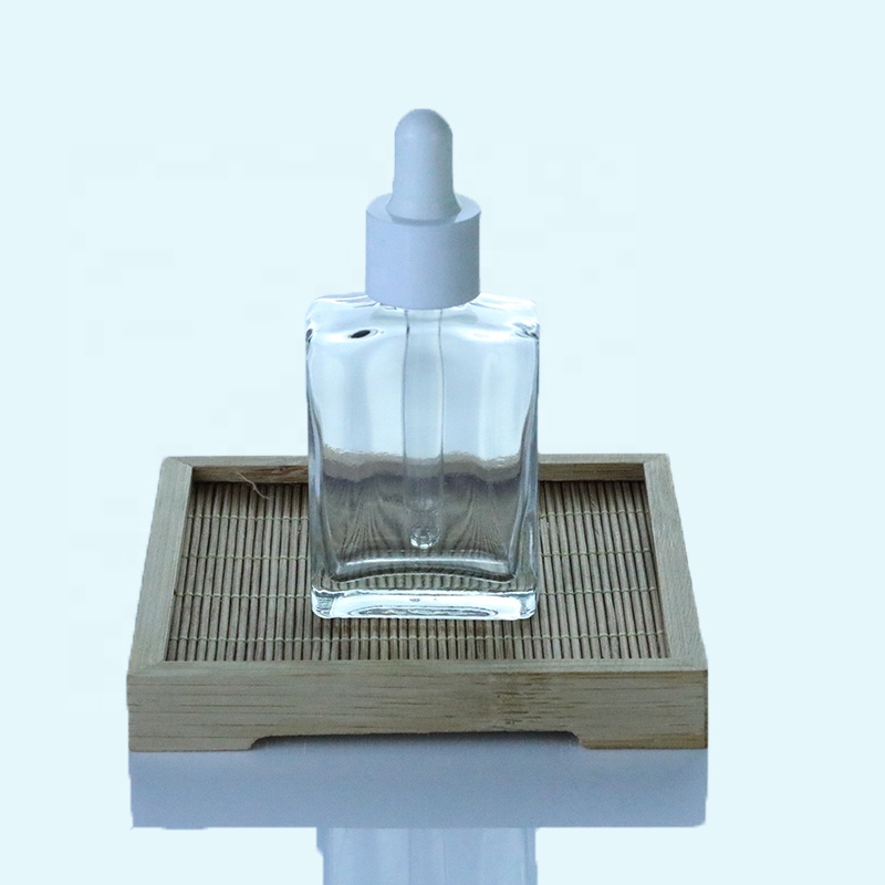 Luxury 30ml 50ml 100ml Square Clear Cosmetic Serum Glass Dropper Bottle for Essential Oil (GSA21)