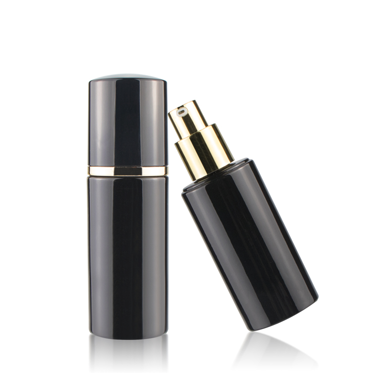 Luxury 30ml 50ml 80ml small cosmetic pump lotion serum bottles packaging container black glass bottle for skincare