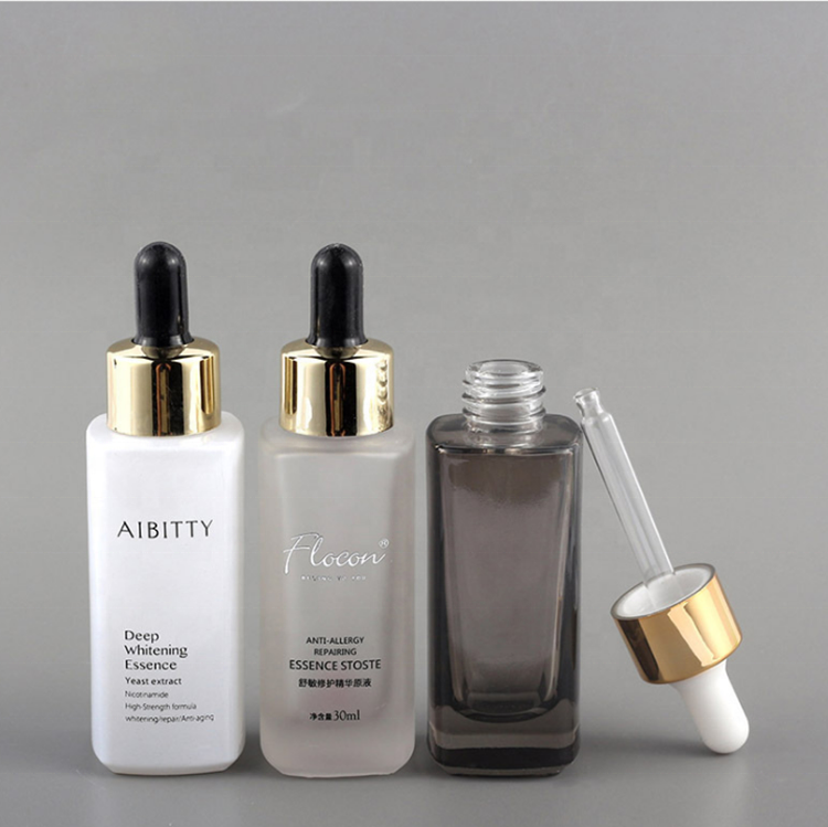 Luxury 30ml Amber Clear Square Glass Dropper Bottle Oil Serum Glass Bottle