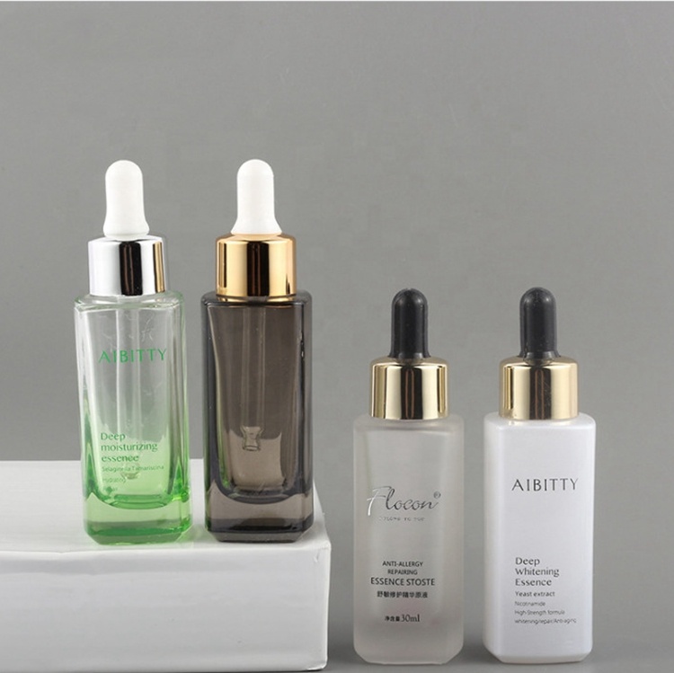 Luxury 30ml Amber Clear Square Glass Dropper Bottle Oil Serum Glass Bottle