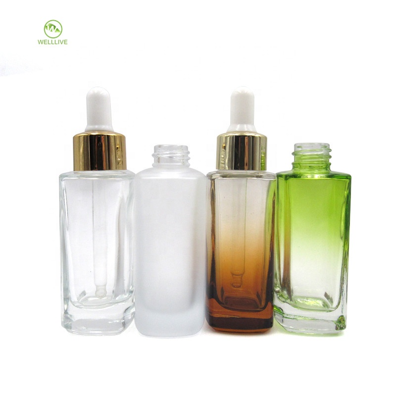 Luxury 30ml Amber Clear Square Glass Dropper Bottle Oil Serum Glass Bottle