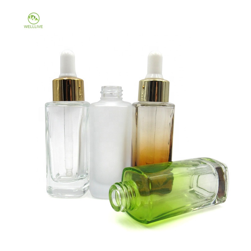 Luxury 30ml Amber Clear Square Glass Dropper Bottle Oil Serum Glass Bottle