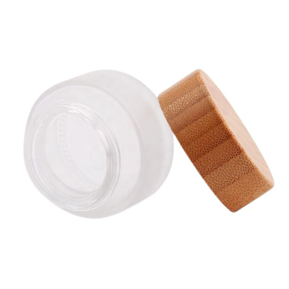 Luxury 30ml Small Frosted Cosmetic Glass Jars Bamboo Lid for Cream
