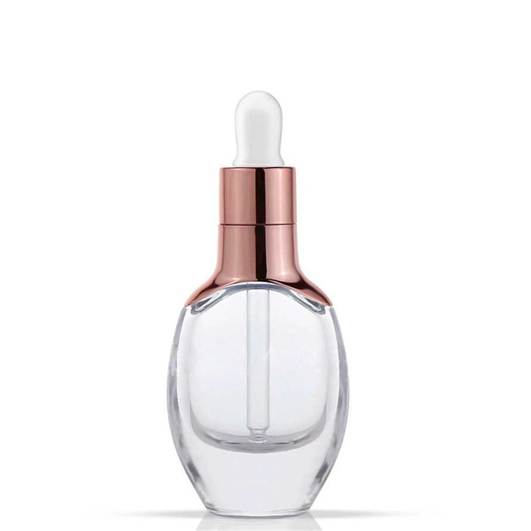Luxury 30ml clear glass square dropper bottle with rose gold gold sliver cap for essential oil bottle