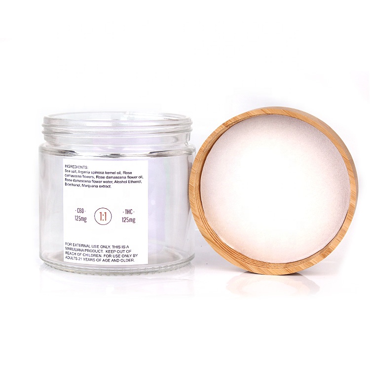 Luxury 420ml clear wide mouth round glass cosmetic jar with bamboo wood lid