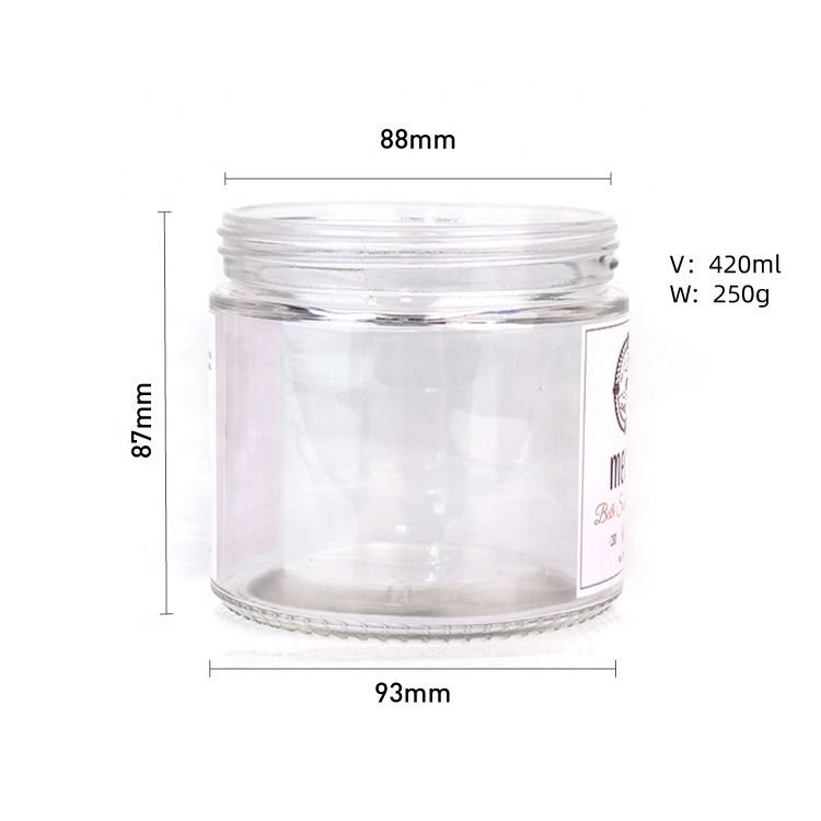 Luxury 420ml clear wide mouth round glass cosmetic jar with bamboo wood lid