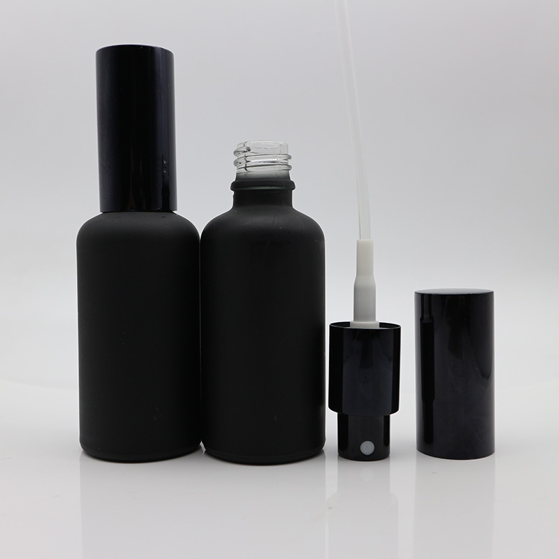 Luxury 5 10 15 20 30 50 100ml matte black cosmetic serum spray bottle with pump sprayer