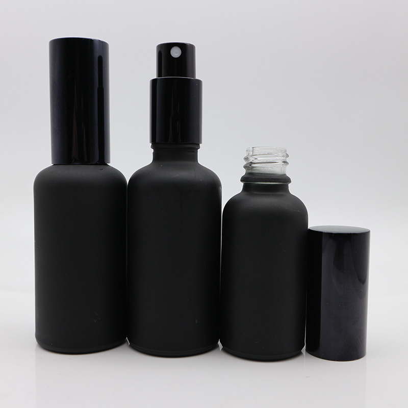 Luxury 5 10 15 20 30 50 100ml matte black cosmetic serum spray bottle with pump sprayer