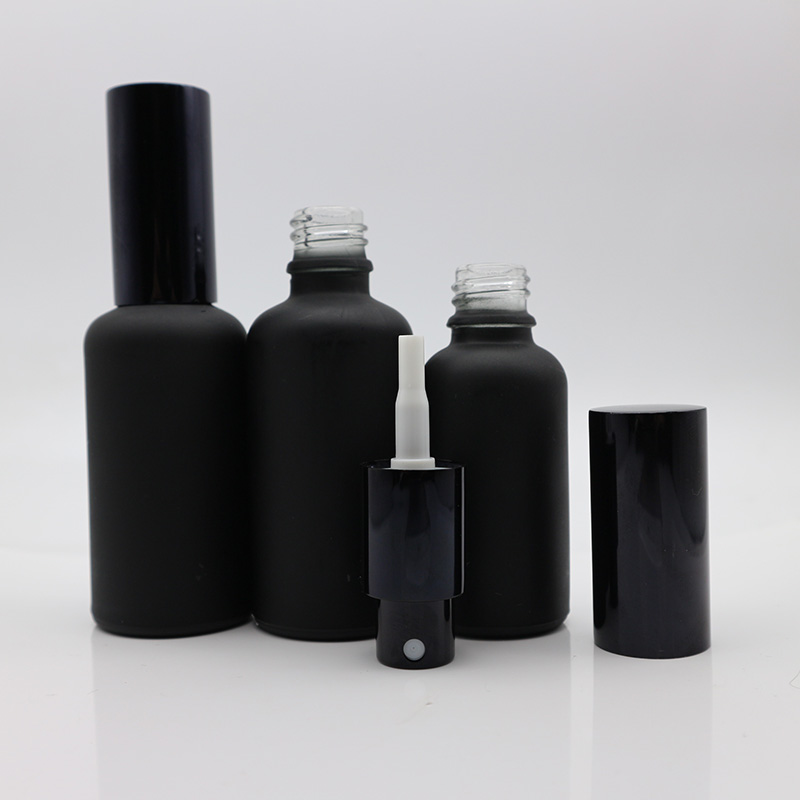 Luxury 5 10 15 20 30 50 100ml matte black cosmetic serum spray bottle with pump sprayer