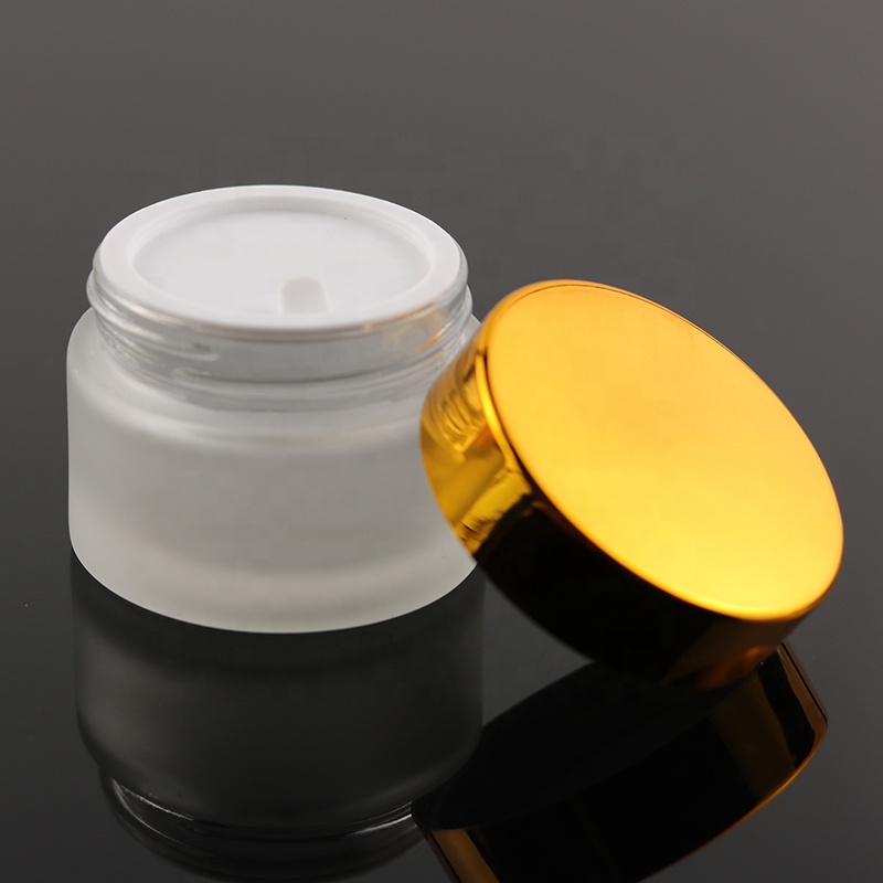 Luxury 50 ml Frosted Cosmetic Packaging Round Pomade Container Cream Glass Jar With UV Gold Lid (GJM20)