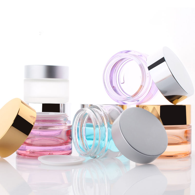 Luxury 50 ml Frosted Cosmetic Packaging Round Pomade Container Cream Glass Jar With UV Gold Lid