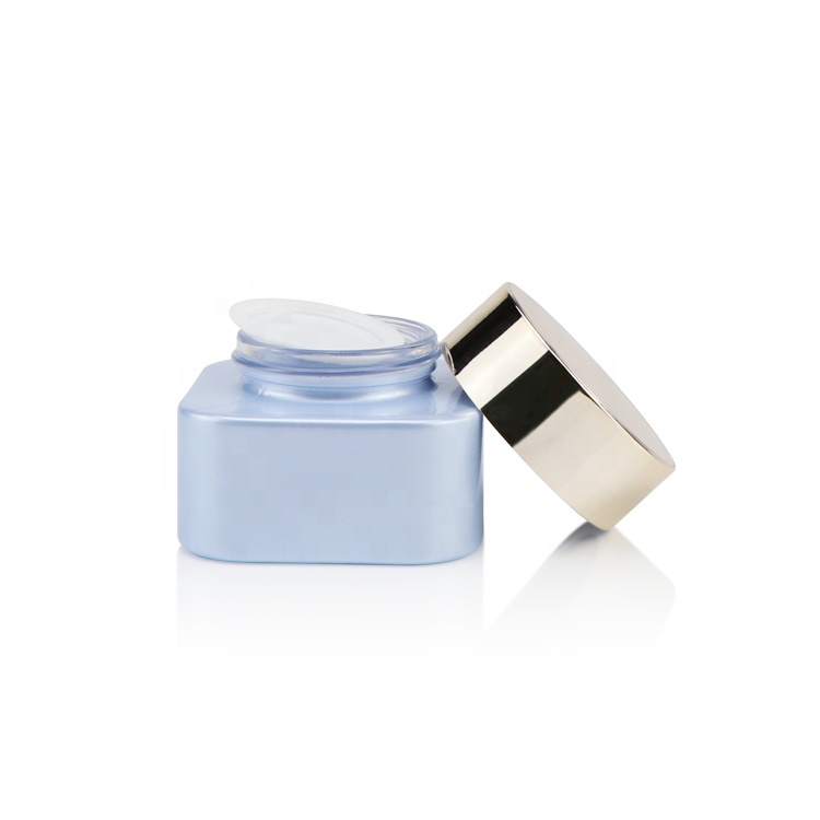 Luxury 50g 1.7 fl oz empty blue cosmetic container square empty glass cosmetic jar men with caps