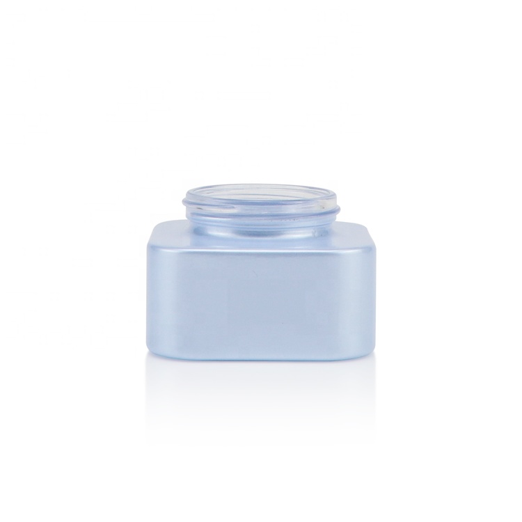 Luxury 50g 1.7 fl oz empty blue cosmetic container square empty glass cosmetic jar men with caps