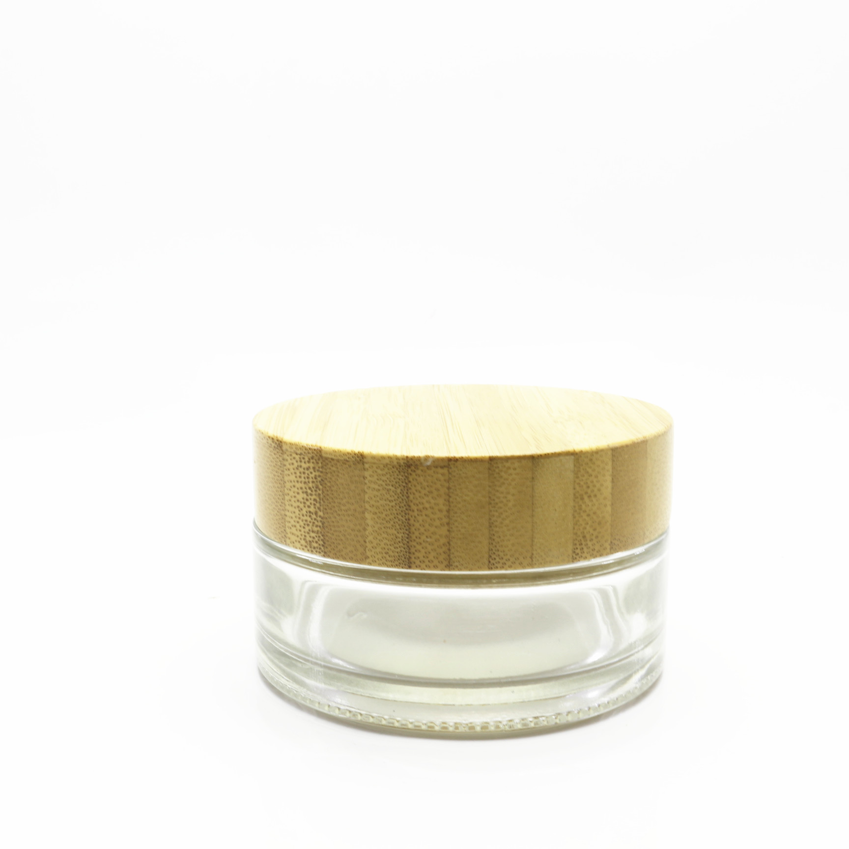 Luxury   50g 100g Round Clear Frosted Glass Cream Jar With Bamboo lids GJ-204K