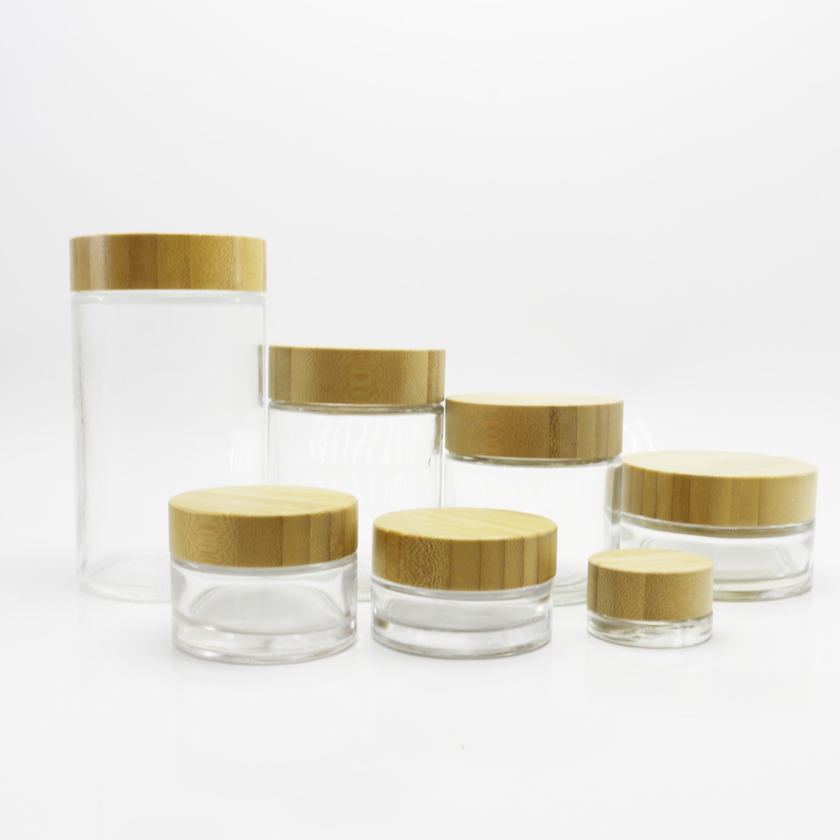 Luxury 50g 100g Round Clear Frosted Glass Cream Jar With Bamboo lids GJ-204K