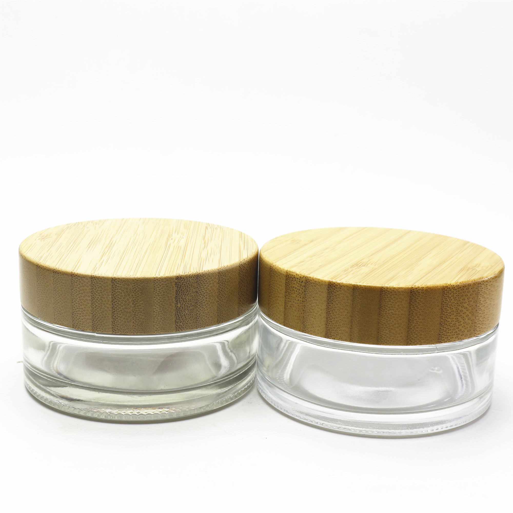 Luxury 50g 100g Round Clear Frosted Glass Cream Jar With Bamboo lids GJ-204K