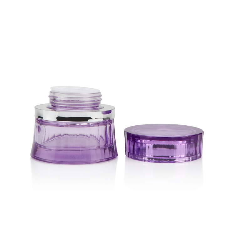 Luxury 50g 50ml empty makeup lotion gel container petty cosmetic purple cream jar glass with caps