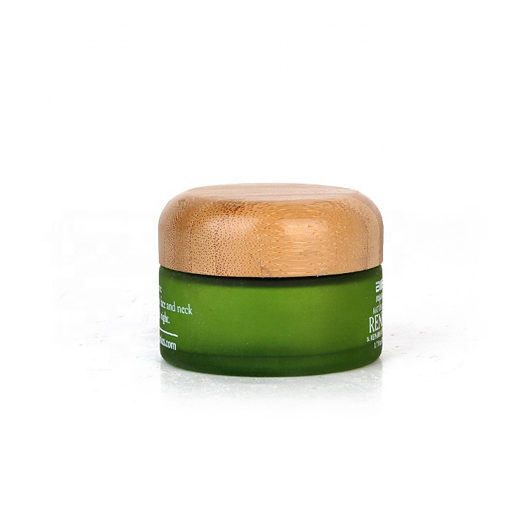 Luxury 50g cosmetic packaging green glass cream jars container with bamboo lids