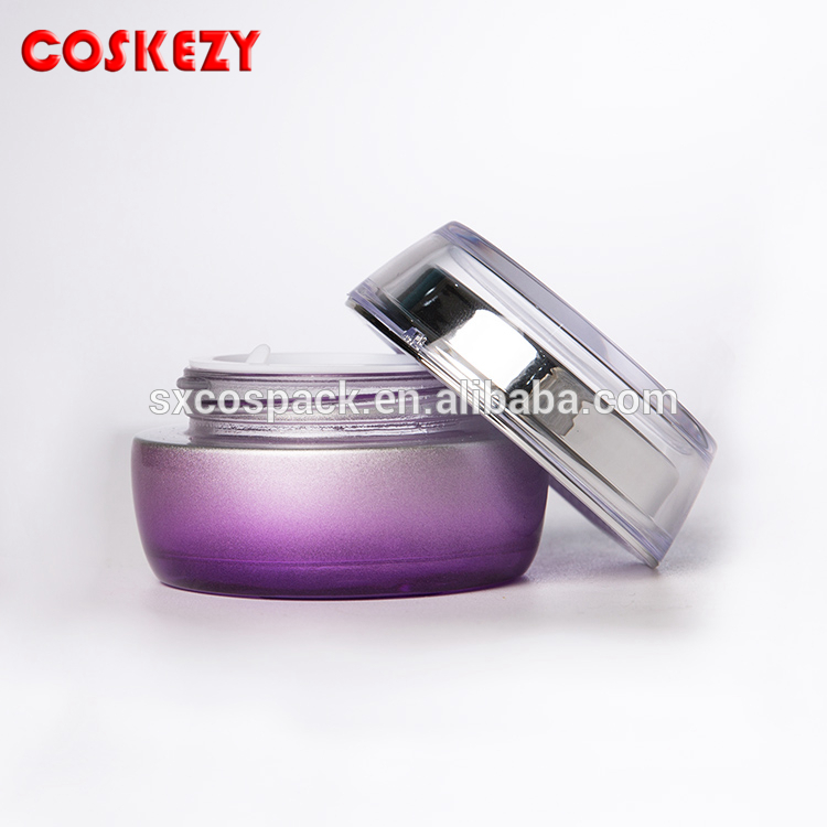 Luxury 50g purple glass jar, skincare packaging cosmetic cream jar with silver cap