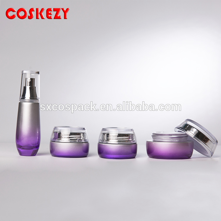 Luxury 50g purple glass jar, skincare packaging cosmetic cream jar with silver cap